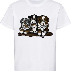 MyDesign24 Print-Shirt bedrucktes Kinder und Jugend Hunde T-Shirt Australian Shepherd Welpen Baumwollshirt mit Aufdruck, i215