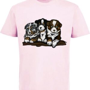 MyDesign24 Print-Shirt bedrucktes Kinder und Jugend Hunde T-Shirt Australian Shepherd Welpen Baumwollshirt mit Aufdruck, i215