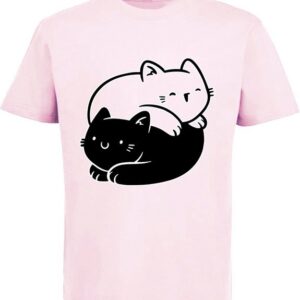 MyDesign24 Print-Shirt bedrucktes Mädchen T-Shirt 2 kuschelnde Katzen Baumwollshirt mit Katze, weiß, schwarz, rot, rosa, i112