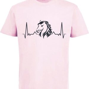 MyDesign24 Print-Shirt bedrucktes Mädchen T-Shirt Herzschlaglinie mit Pferdekopf Baumwollshirt mit Aufdruck, i143