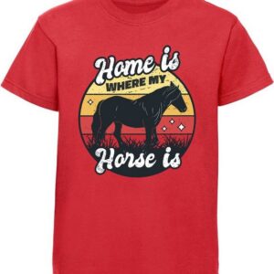 MyDesign24 Print-Shirt bedrucktes Mädchen T-Shirt - Home is where my horse is Baumwollshirt mit Aufdruck, i156