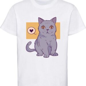 MyDesign24 Print-Shirt bedrucktes Mädchen T-Shirt Katze mit Herz Baumwollshirt mit Aufdruck, weiß, schwarz, rot, rosa, i129