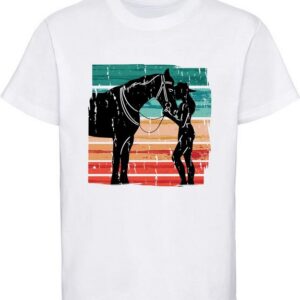 MyDesign24 Print-Shirt bedrucktes Mädchen T-Shirt Pferd das einen Kuss bekommt Baumwollshirt mit Aufdruck, weiß, schwarz, rot, rosa, i135
