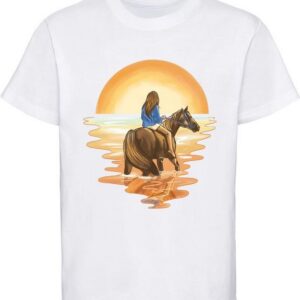 MyDesign24 Print-Shirt bedrucktes Mädchen T-Shirt Pferd mit Reiterin im Wasser Baumwollshirt mit Aufdruck, i140