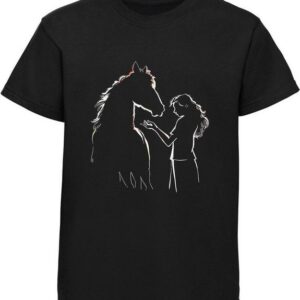 MyDesign24 Print-Shirt bedrucktes Mädchen T-Shirt Pferde Silhouette mit Frau Baumwollshirt mit Aufdruck, i139