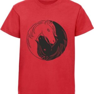 MyDesign24 Print-Shirt bedrucktes Mädchen T-Shirt Yin Yang Pferd Baumwollshirt mit Aufdruck, weiß, rot, rosa, i133