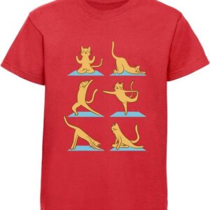 MyDesign24 Print-Shirt bedrucktes Mädchen T-Shirt Yoga Katze Baumwollshirt mit Aufdruck, weiß, schwarz, rot, rosa, i131
