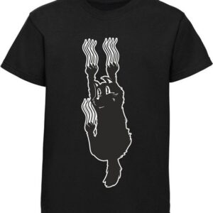 MyDesign24 Print-Shirt bedrucktes Mädchen T-Shirt eine schwarze Katze die rutscht Baumwollshirt mit Aufdruck, weiß, schwarz, rot, rosa, i117