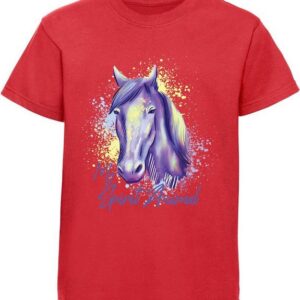 MyDesign24 Print-Shirt bedrucktes Mädchen T-Shirt gemalter Pferdekopf Baumwollshirt mit Aufdruck, i158