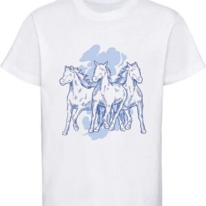 MyDesign24 Print-Shirt bedrucktes Mädchen T-Shirt mit 3 Pferden Baumwollshirt mit Aufdruck, i141