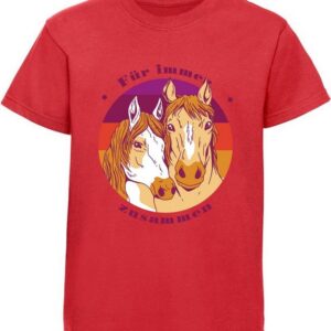 MyDesign24 Print-Shirt bedrucktes Mädchen T-Shirt zwei Pferdeköpfe Baumwollshirt mit Aufdruck, i148