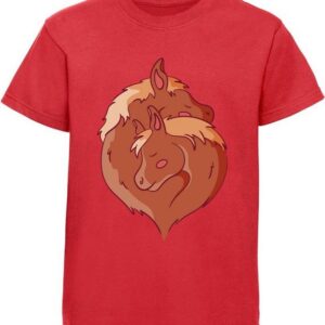 MyDesign24 Print-Shirt bedrucktes Mädchen T-Shirt zwei kuschelnde Pferde im Yin Yang Stil Baumwollshirt mit Aufdruck, i152