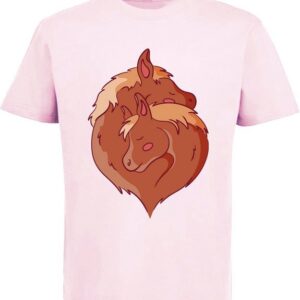 MyDesign24 Print-Shirt bedrucktes Mädchen T-Shirt zwei kuschelnde Pferde im Yin Yang Stil Baumwollshirt mit Aufdruck, i152