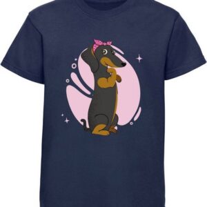 MyDesign24 T-Shirt Kinder Hunde Print Shirt bedruckt - Dackel mit Haarschleife Baumwollshirt mit Aufdruck, i243