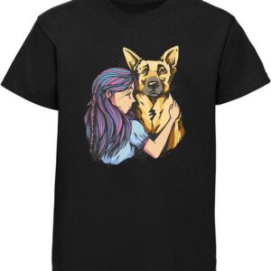 MyDesign24 T-Shirt Kinder Hunde Print Shirt bedruckt - Schäferhund mit Mädchen Baumwollshirt mit Aufdruck, i258