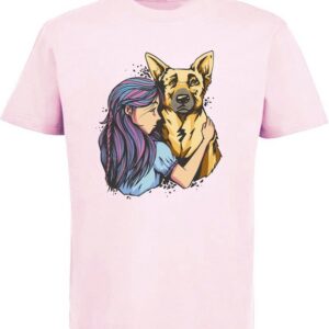 MyDesign24 T-Shirt Kinder Hunde Print Shirt bedruckt - Schäferhund mit Mädchen Baumwollshirt mit Aufdruck, i258