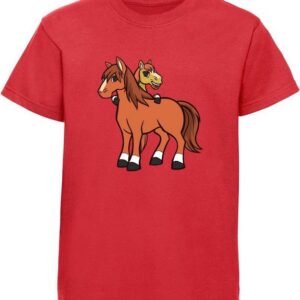 MyDesign24 T-Shirt Kinder Pferde Print Shirt bedruckt - 2 cartoon Pferde Baumwollshirt mit Aufdruck, i251