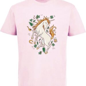 MyDesign24 T-Shirt Kinder Pferde Print Shirt bedruckt - Aufsteigendes Einhorn Baumwollshirt mit Aufdruck, i254