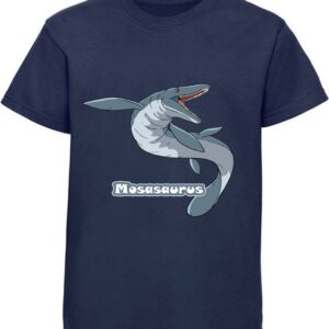 MyDesign24 T-Shirt bedrucktes Kinder T-Shirt mit Mosasaurus 100% Baumwolle mit Dino Aufdruck, navy blau i51