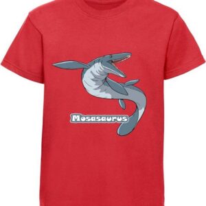 MyDesign24 T-Shirt bedrucktes Kinder T-Shirt mit Mosasaurus 100% Baumwolle mit Dino Aufdruck, rot i51
