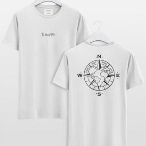TheHeartFam T-Shirt Nachhaltiges Bio-Baumwolle Tshirt Creme-Weiß Kompass Herren Frauen Hergestellt in Portugal / Familienunternehmen