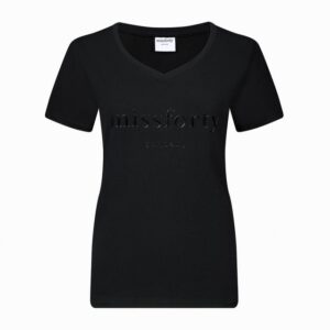 missforty T-Shirt Damen T-Shirt Shirt schwarz Jerseyshirt Geschenkidee 40.Geburtstag mit lizenziertem Print, mit Frontprint, mit V-Ausschnitt