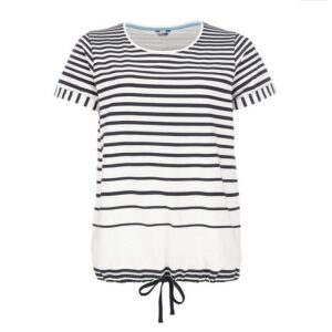 modAS Kurzarmshirt Damen T-Shirt mit Streifen und Kordelzug - Ringelshirt aus Baumwolle