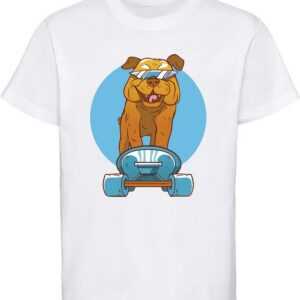 MyDesign24 Print-Shirt Kinder Hunde T-Shirt bedruckt - Cooler Hund mit Skateboard Baumwollshirt mit Aufdruck, i239