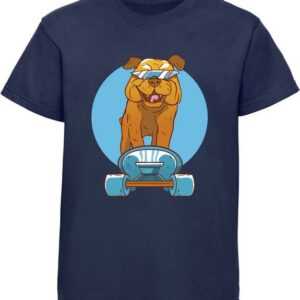 MyDesign24 Print-Shirt Kinder Hunde T-Shirt bedruckt - Cooler Hund mit Skateboard Baumwollshirt mit Aufdruck, i239