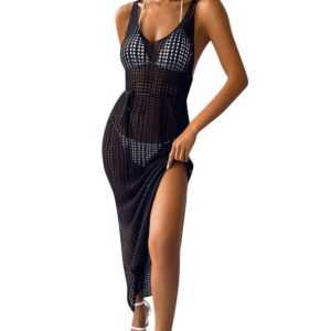 TZTA Trading UG Dirndl Damen-Bikini-Badeanzug, gehäkelt, Ausschnitt, ärmellos, durchsichtiges Netz-Cover-Up