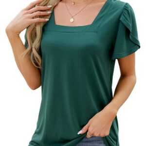 B.X Schößchen-Top Einfache Rüschenärmel für Damen mit quadratischem Ausschnitt Sommerliches, einfarbiges T-Shirt mit kurzen Ärmeln in Übergröße