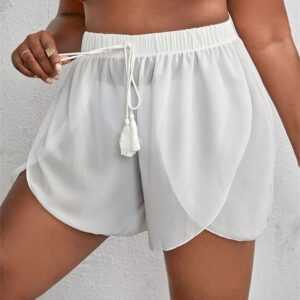 AFAZ New Trading UG Shorts Lockerer, einfarbiger, sexy Mesh-Badeanzug für Damen Weiß Sportliche Boxershorts-Bademode mit hoher Taille