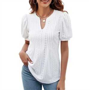 AFAZ New Trading UG T-Shirt Loses T-Shirt-Oberteil mit hohlen Puffärmeln für Damen