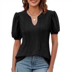 AFAZ New Trading UG T-Shirt Sommerliche, lässige, einfarbige Oberteile mit V-Ausschnitt für Damen