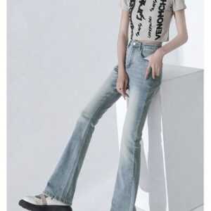 KIKI Dehnbund-Jeans Vintage Micro Flare Jeans Frauen hohe Taille dünn