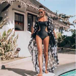 RUZU UG Dirndl Strand-Bikini-Sonnenschutzkleid mit langem Rock Fischschwanz-Overall