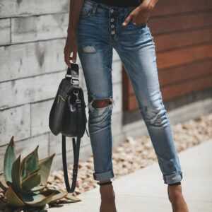 RUZU UG High-waist-Jeans Damen Winter Jeans Warme Jeans Slim Fit Winter Jeans Mode Jeans