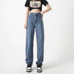 RUZU UG Straight-Jeans Jeans Dünne High Waist Haremshose mit weitem Bein