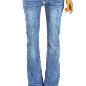 be styled Bootcut-Jeans medium waist Damenhose, ausgestelltes Bein in denimblau und dunkelblau j16p 5-pocket
